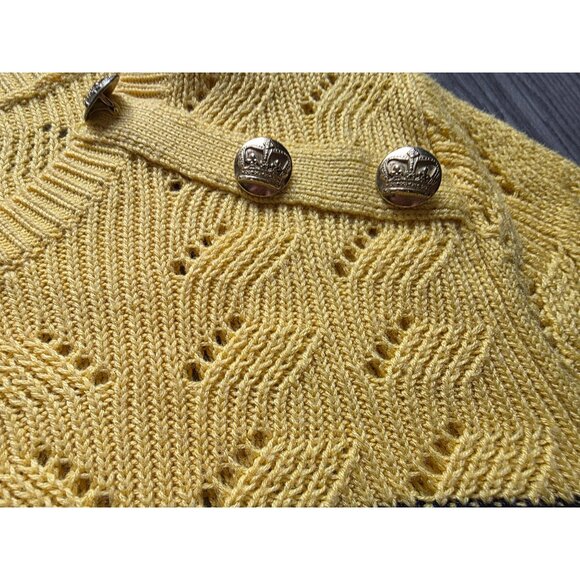 Talbots Yellow & Black Striped Knit Sweater With Shoulder Buttons Size L - Picture 6 of 9